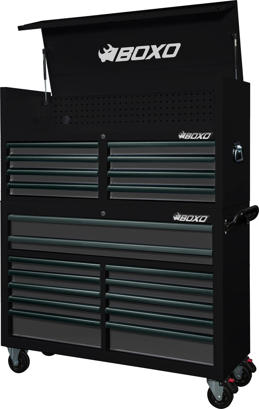 BOXO 53" 20 Drawer Toolbox Stack with Drawer Trim Pack - Black Body with Trim Colour Options