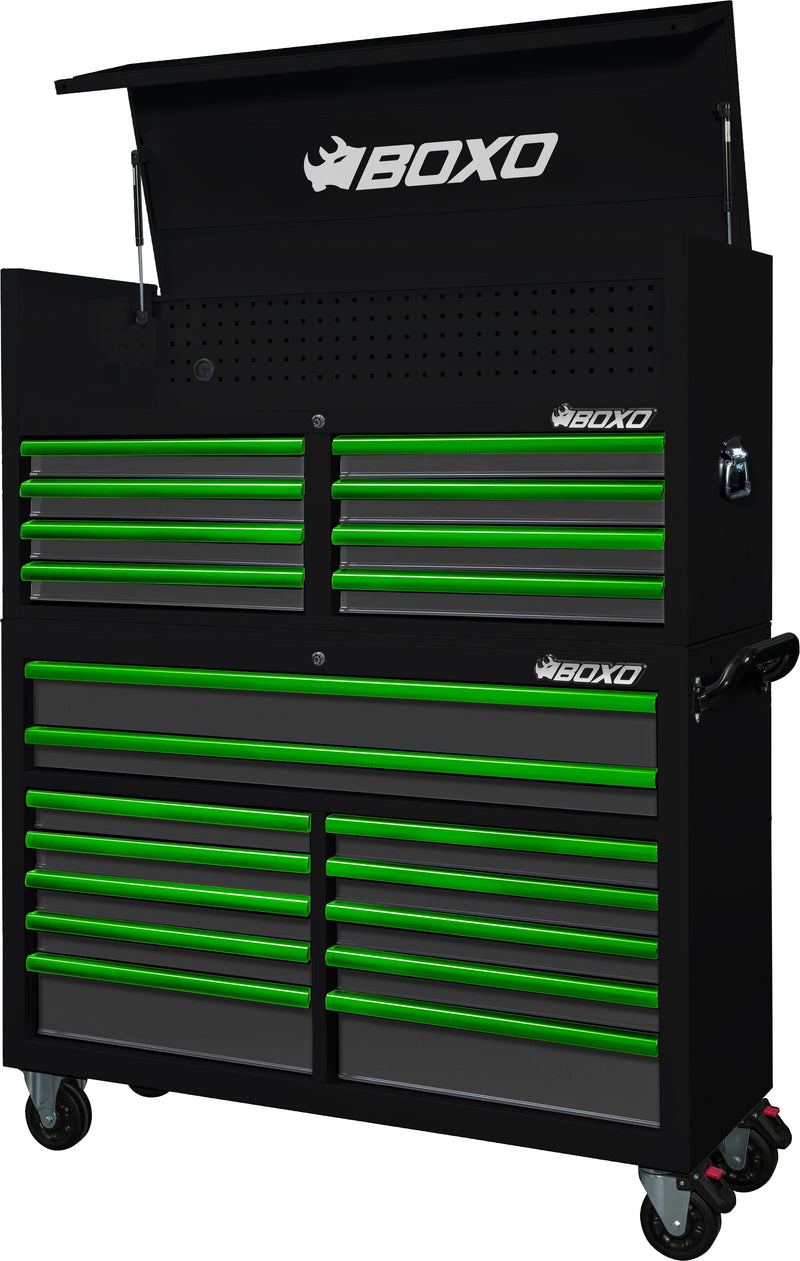 BOXO 53" 20 Drawer Toolbox Stack with Drawer Trim Pack - Black Body with Trim Colour Options
