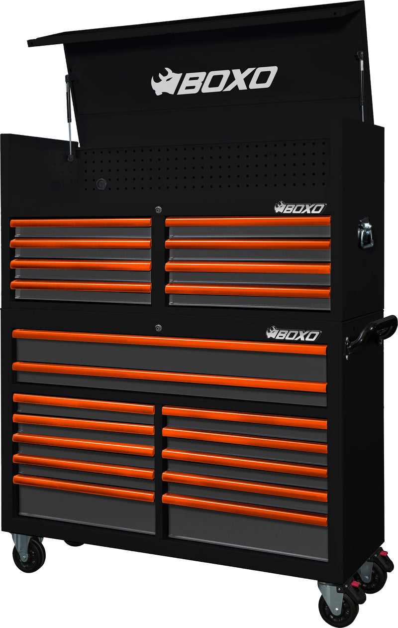 BOXO 53" 20 Drawer Toolbox Stack with Drawer Trim Pack - Black Body with Trim Colour Options