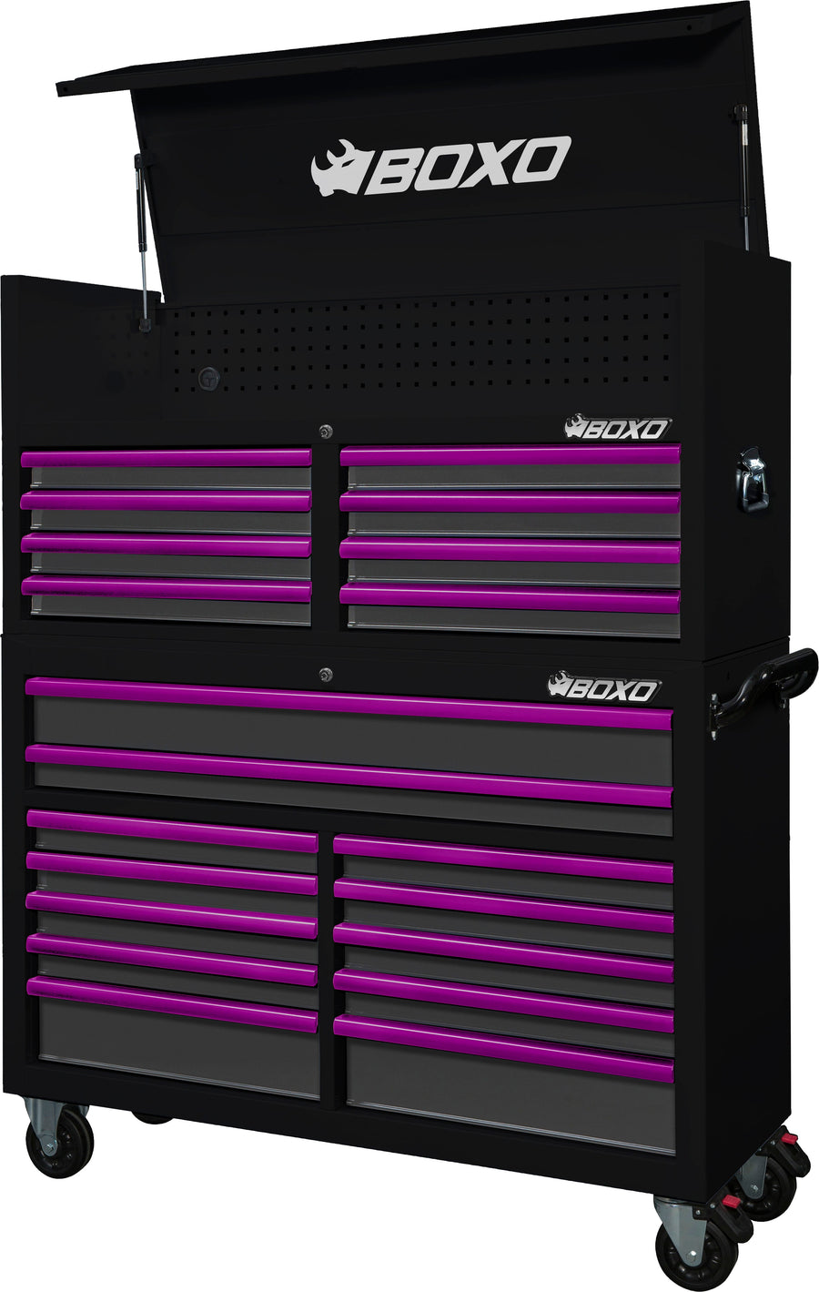 BOXO 53" 20 Drawer Toolbox Stack with Drawer Trim Pack - Black Body with Trim Colour Options