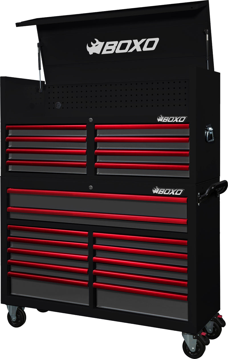 BOXO 53" 20 Drawer Toolbox Stack with Drawer Trim Pack - Black Body with Trim Colour Options