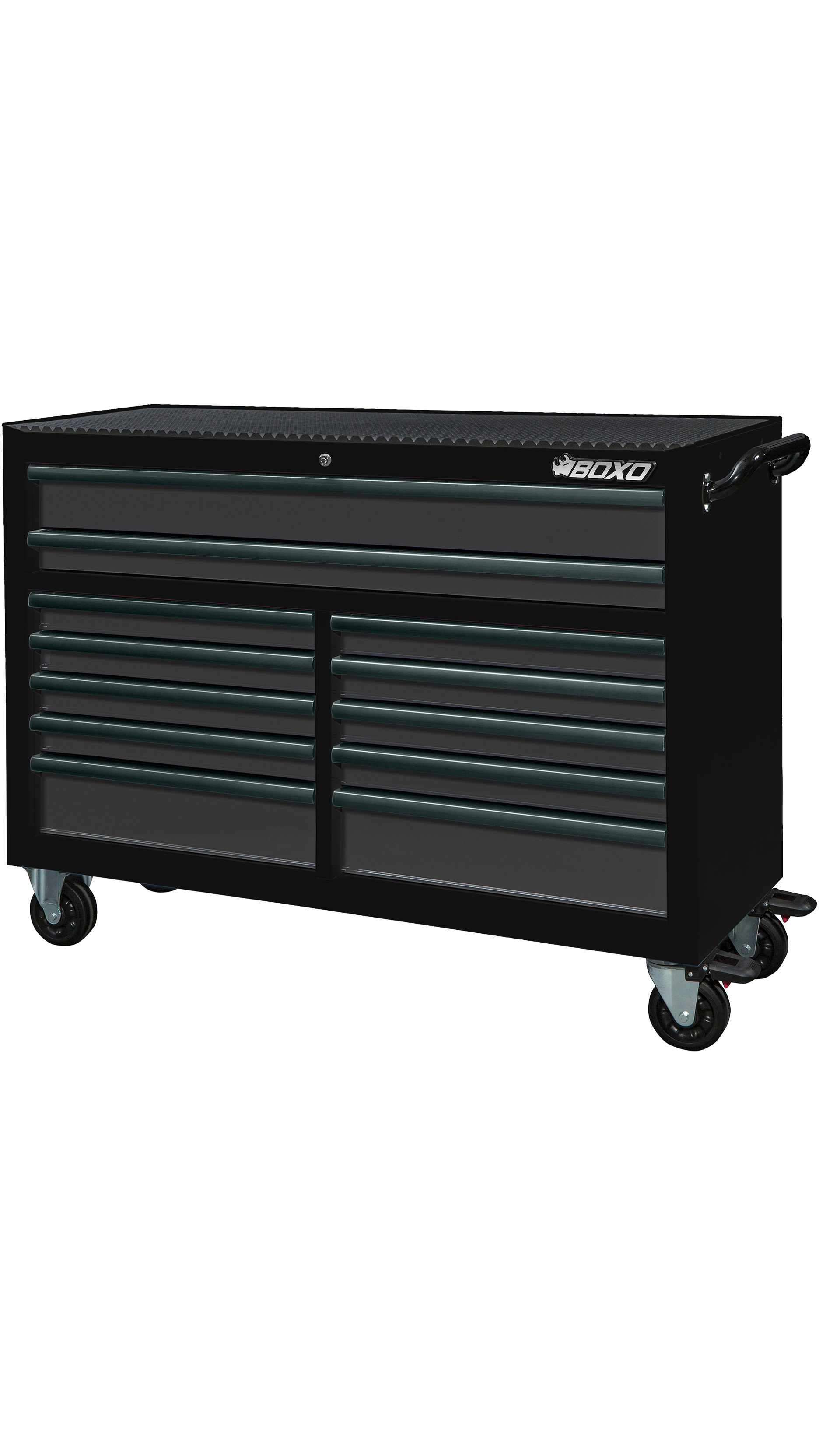 BOXO 53" 12 Drawer Roll Cabinet with Drawer Trim Pack - Black Body with Trim Colour Options