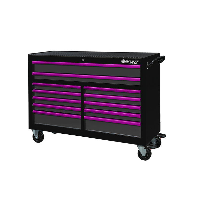 BOXO 53" 12 Drawer Roll Cabinet with Drawer Trim Pack - Black Body with Trim Colour Options