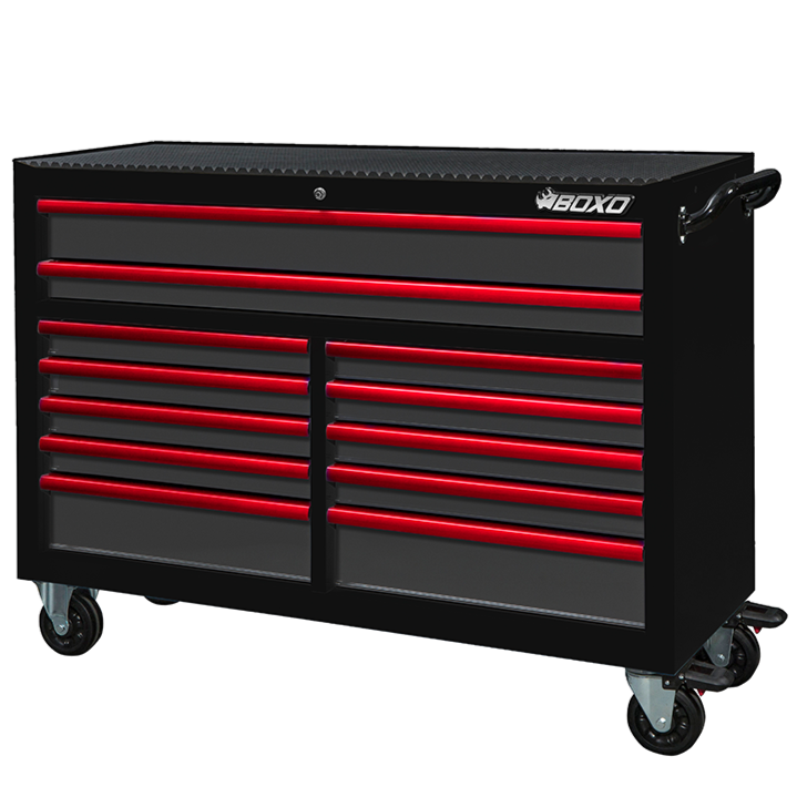 BOXO 53" 12 Drawer Roll Cabinet with Drawer Trim Pack - Black Body with Trim Colour Options