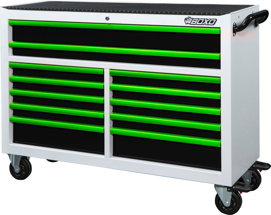 BOXO 53" 12 Drawer Roll Cabinet with Drawer Trim Pack - White Body with Trim Colour Options