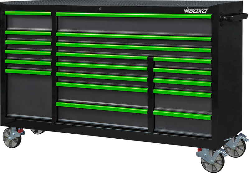 BOXO 72" 19 Drawer Triple Bank Roll Cabinet with Drawer Trim Pack - Black Body & Trim Colour Options