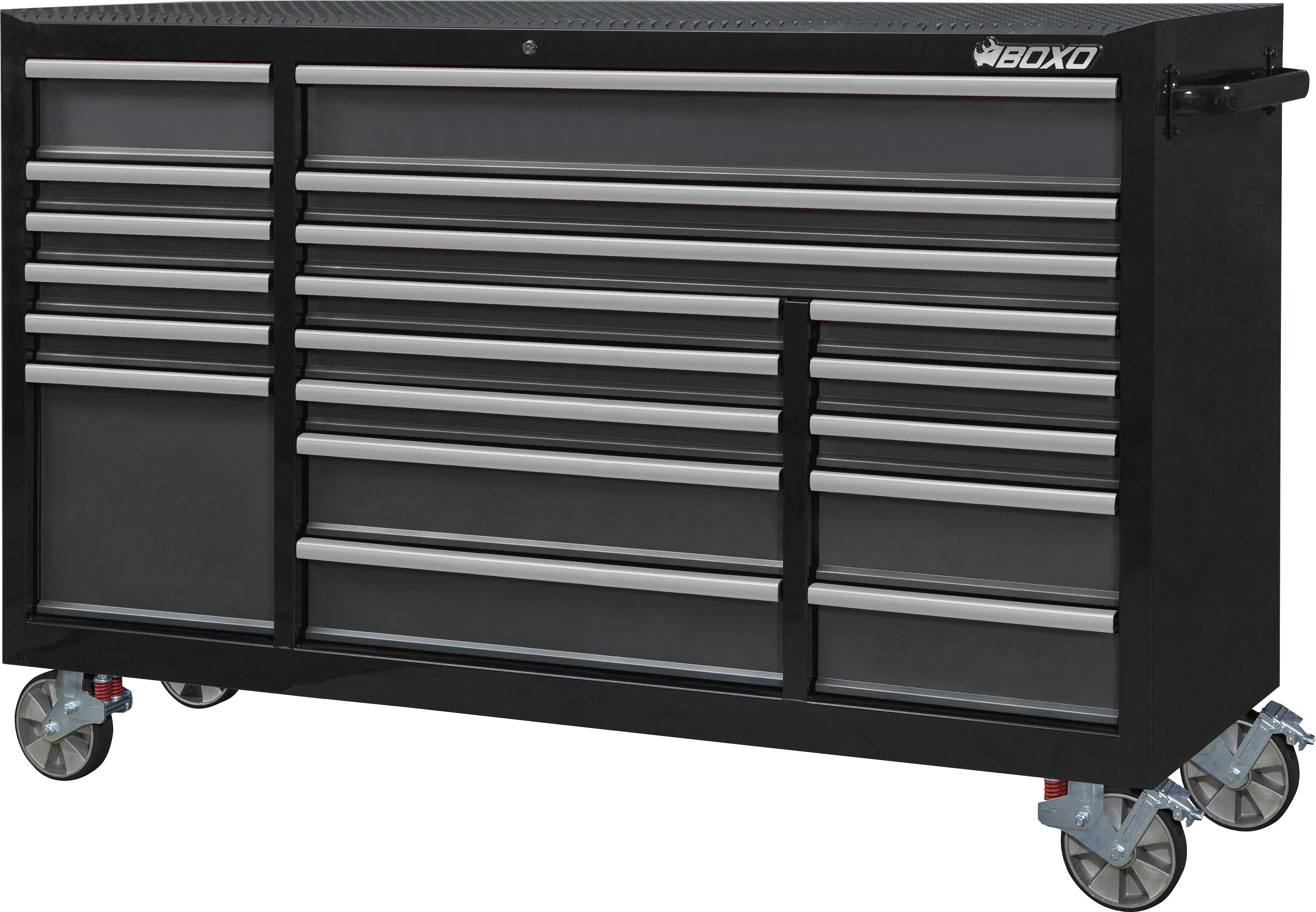 BOXO 72" 19 Drawer Triple Bank Roll Cabinet with Drawer Trim Pack - Black Body & Trim Colour Options