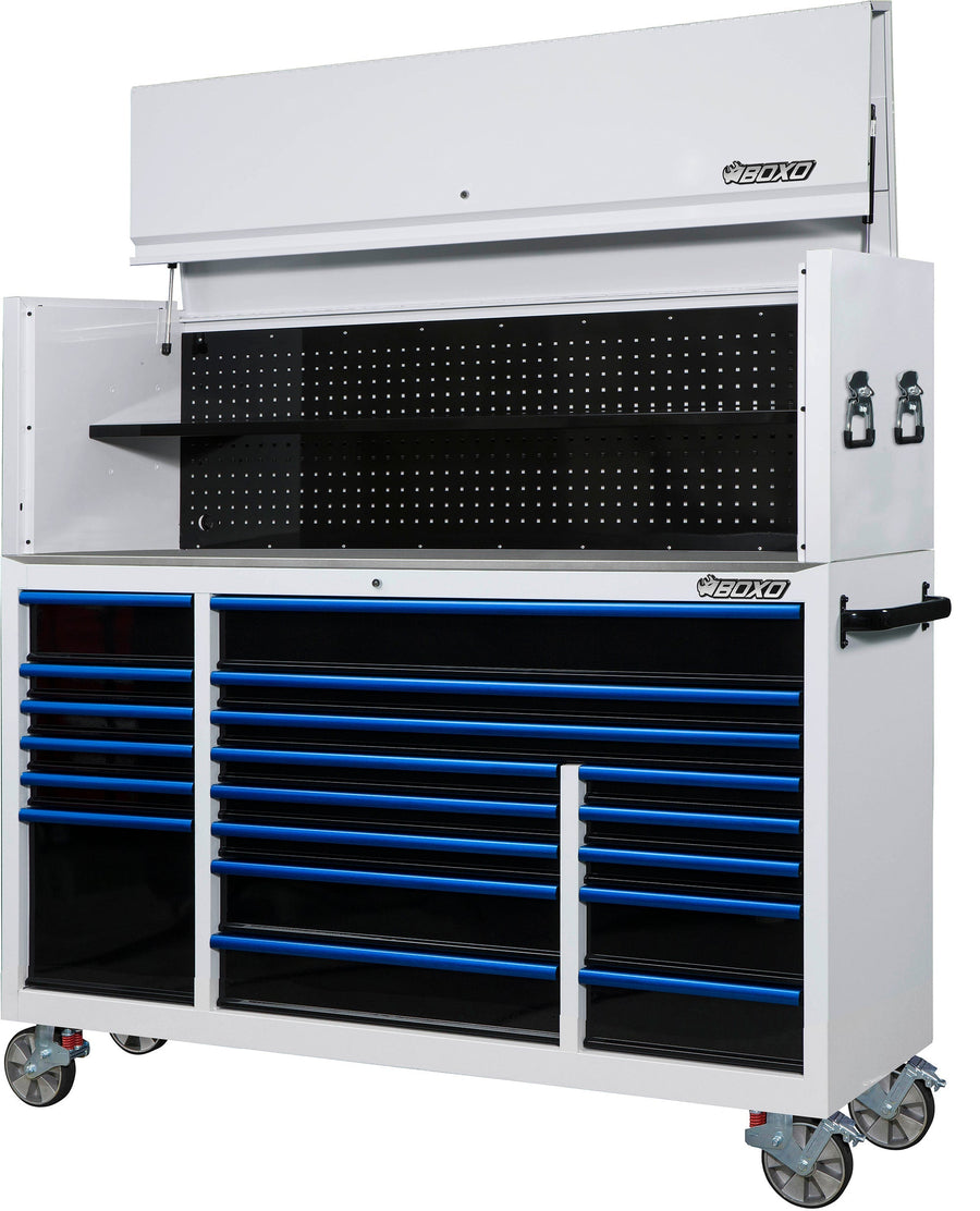 BOXO 72" 19 Drawer Roll Cabinet & Hutch with Drawer Trim Pack - White Body & Trim Colour Options