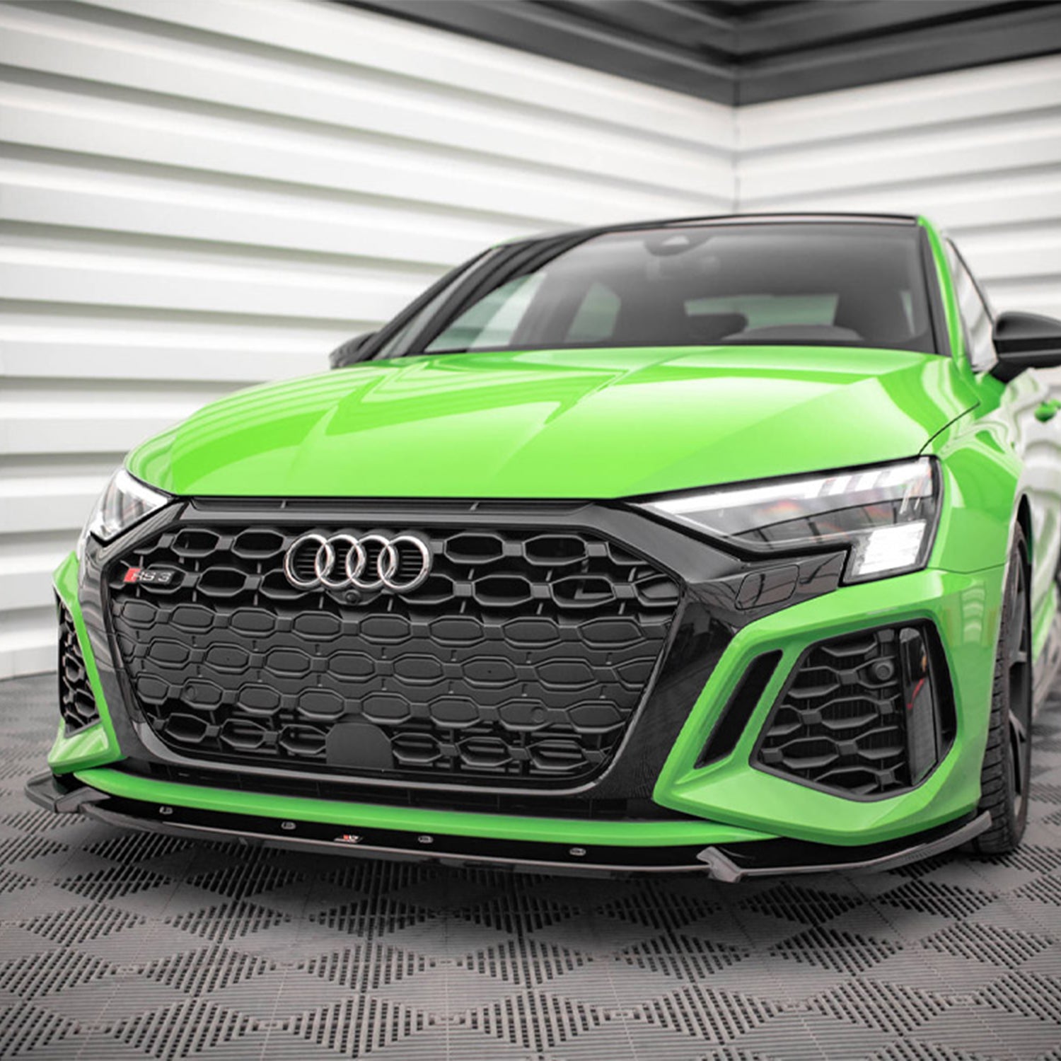 Maxton Design Audi RS3 8Y V1 Front Splitter In Gloss Black Fitted On Car