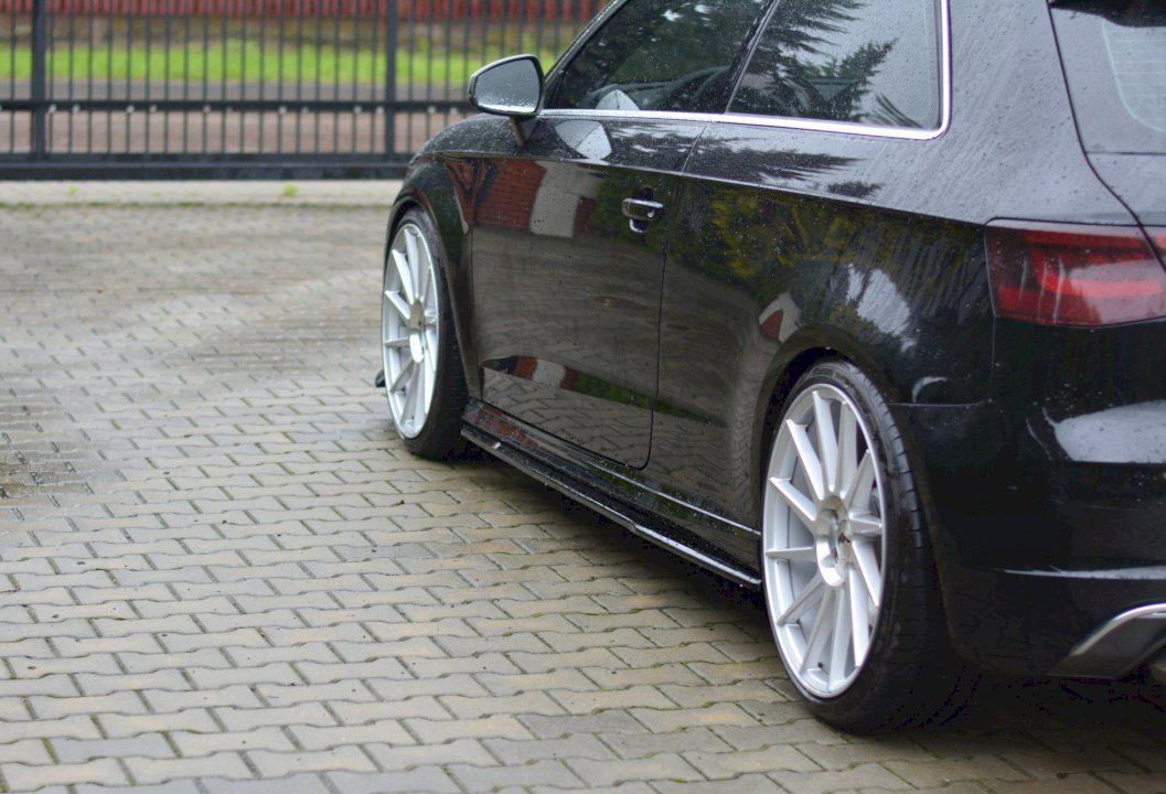 Maxton Side Skirts Diffusers Audi S3 / A3 S-Line 8V / 8V Fl Hatchback in Gloss Black-R44 Performance
