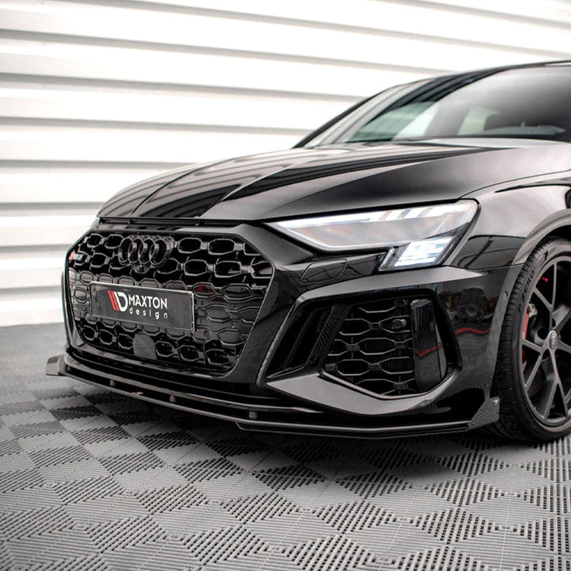 Maxton Street Pro Front Splitter V.1 (+Flaps) Audi RS3 Sportback 8Y (2020-) in Black-R44 Performance