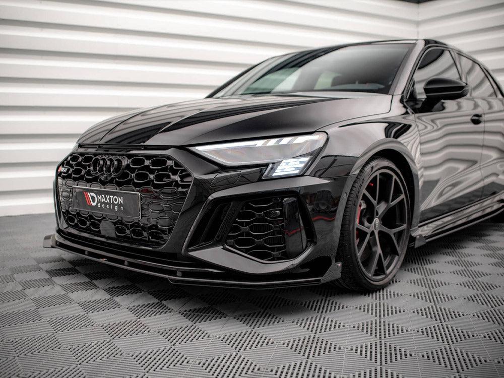 Maxton Street Pro Front Splitter V.1 (+Flaps) Audi RS3 Sportback 8Y (2020-) in Black-R44 Performance