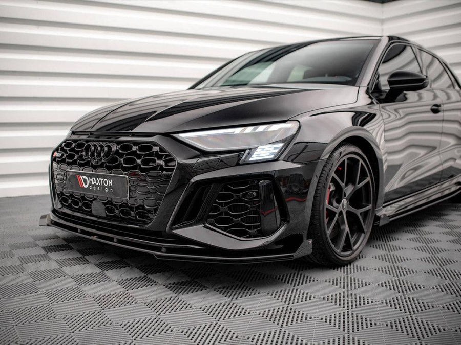 Maxton Street Pro Front Splitter V.1 (+Flaps) Audi RS3 Sportback 8Y (2020-) in Black-R44 Performance