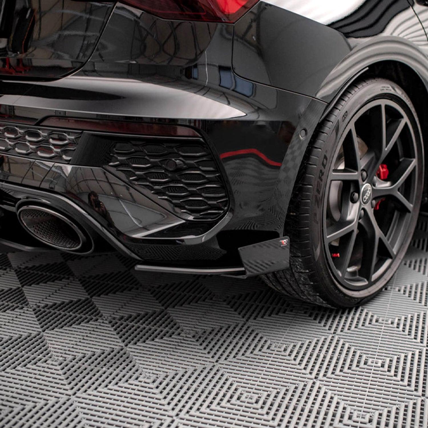 Maxton Street Pro Rear Side Splitters (+Flaps) AUDI RS3 Sportback 8Y (2020-) in Gloss Black-R44 Performance