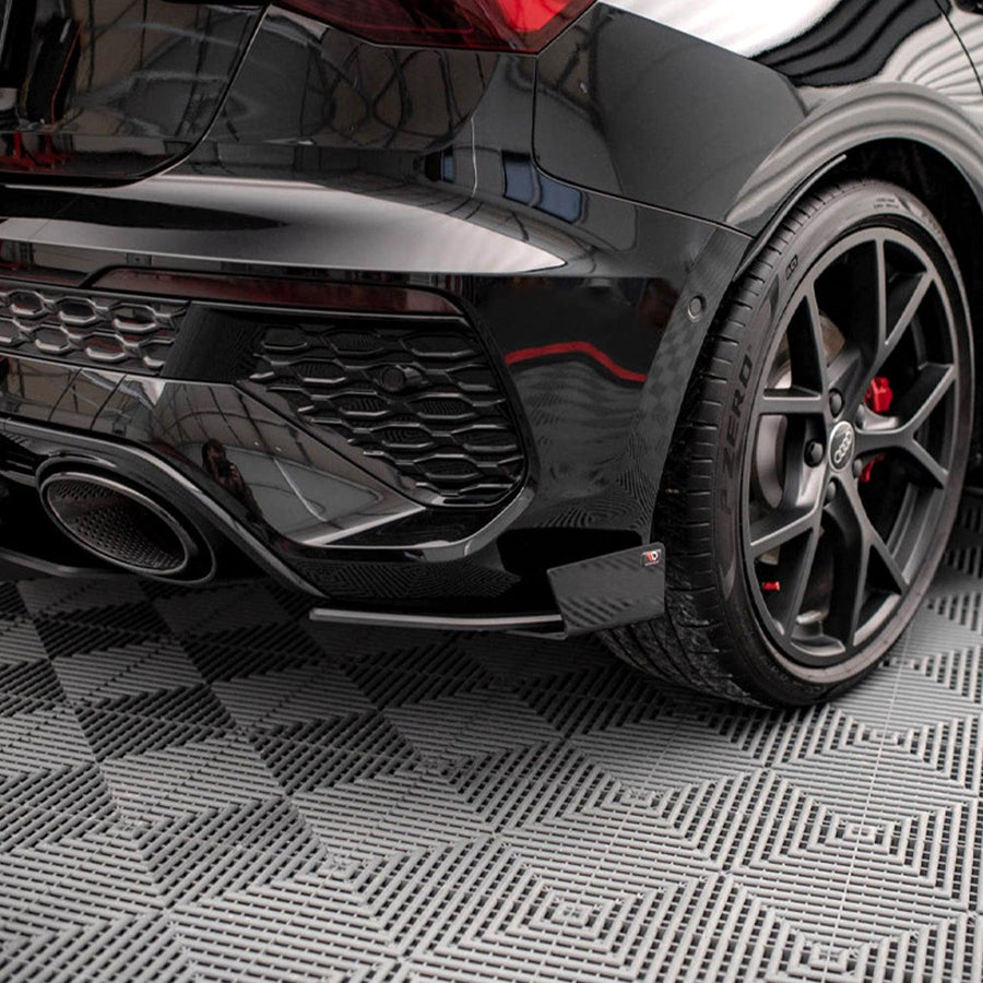 Maxton Street Pro Rear Side Splitters (+Flaps) AUDI RS3 Sportback 8Y (2020-) in Gloss Black-R44 Performance