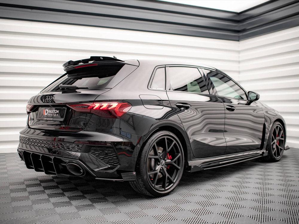 Maxton Street Pro Rear Side Splitters (+Flaps) AUDI RS3 Sportback 8Y (2020-) in Gloss Black-R44 Performance