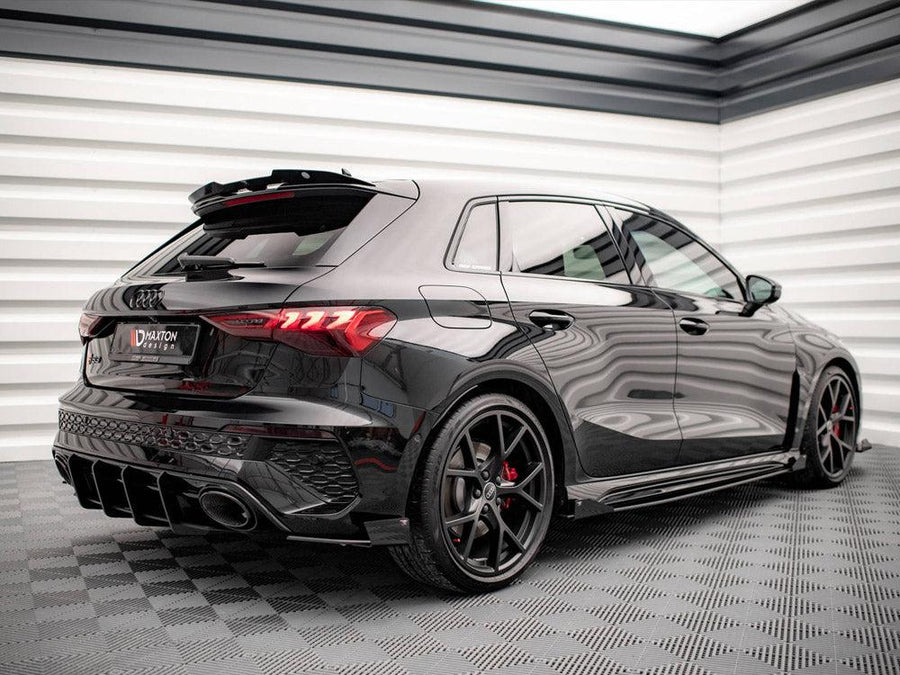 Maxton Street Pro Rear Side Splitters (+Flaps) AUDI RS3 Sportback 8Y (2020-) in Gloss Black-R44 Performance