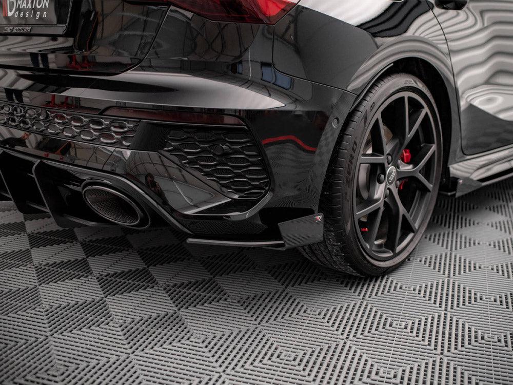 Maxton Street Pro Rear Side Splitters (+Flaps) AUDI RS3 Sportback 8Y (2020-) in Gloss Black-R44 Performance