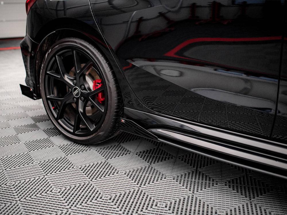 Maxton Street Pro Side Skirts Diffusers (+Flaps) AUDI RS3 Sportback 8Y (2020-) in Black-R44 Performance