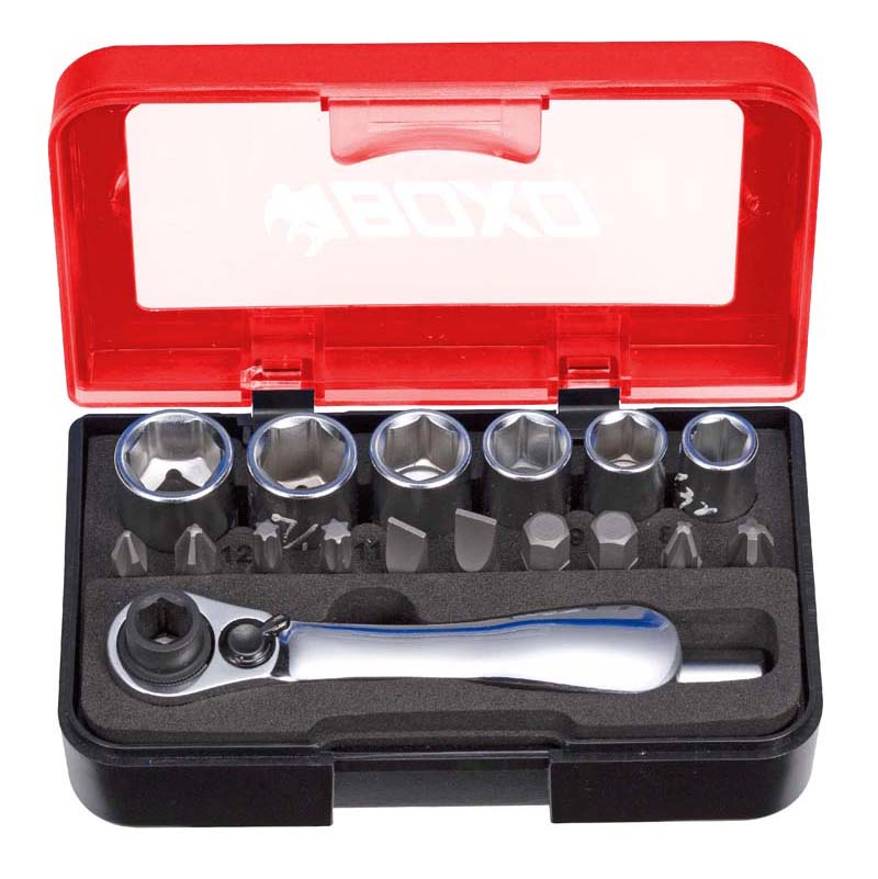 BOXO 18Pc 1/4" Socket Set With Dual Function Ratchet