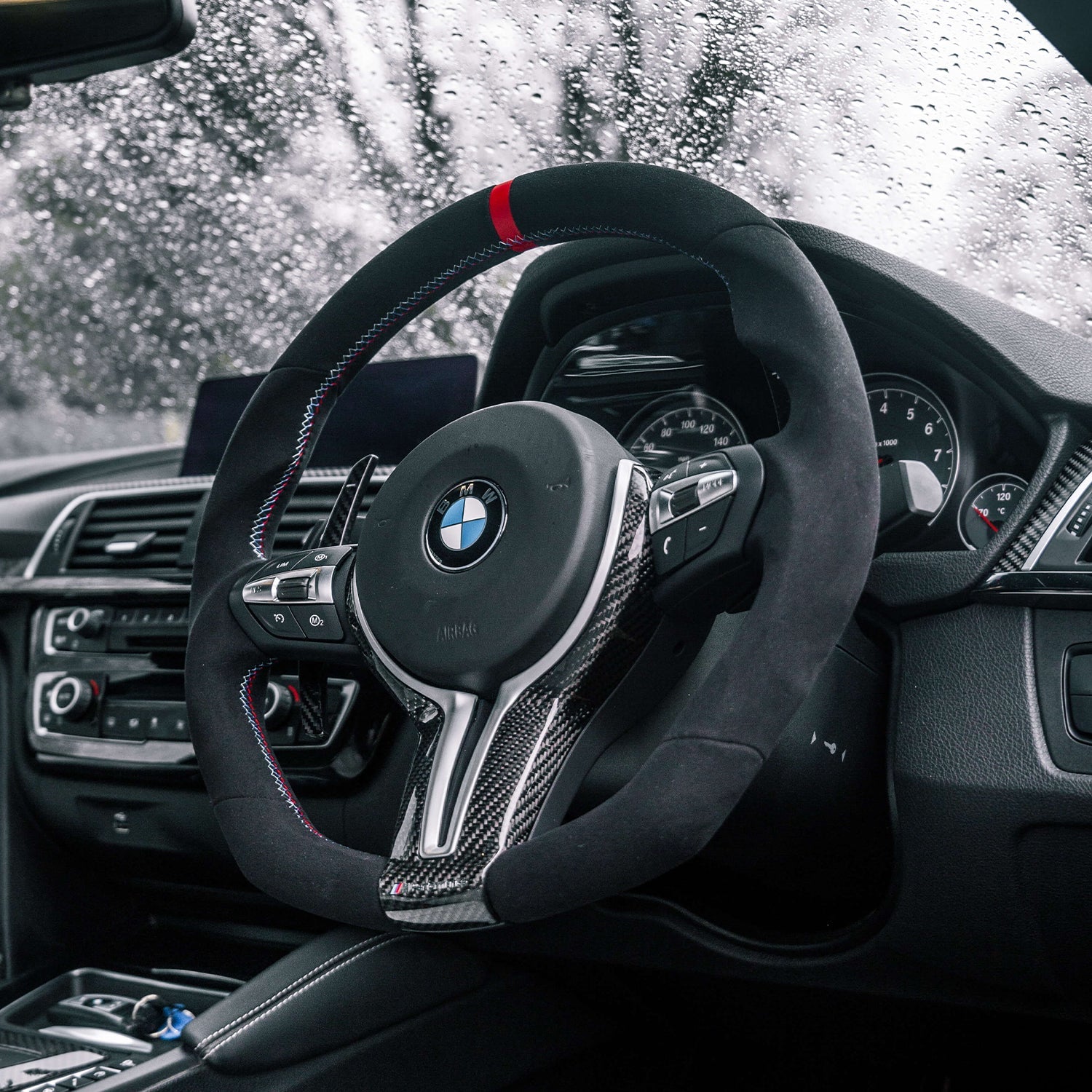 SHFT BMW F Series Flat Bottom Steering Wheel In Alcantara With Red Stripe-R44 Performance