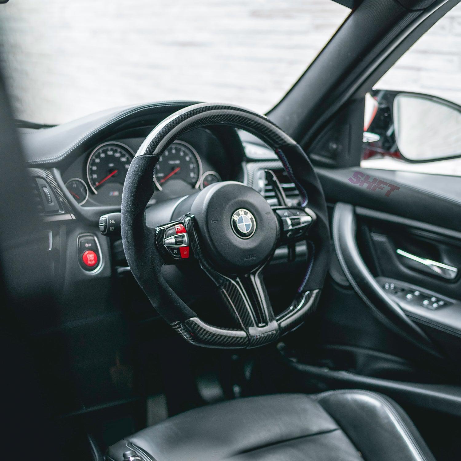 SHFT BMW F Series Flat Bottom Steering Wheel In Gloss Carbon Fibre & Alcantara-R44 Performance