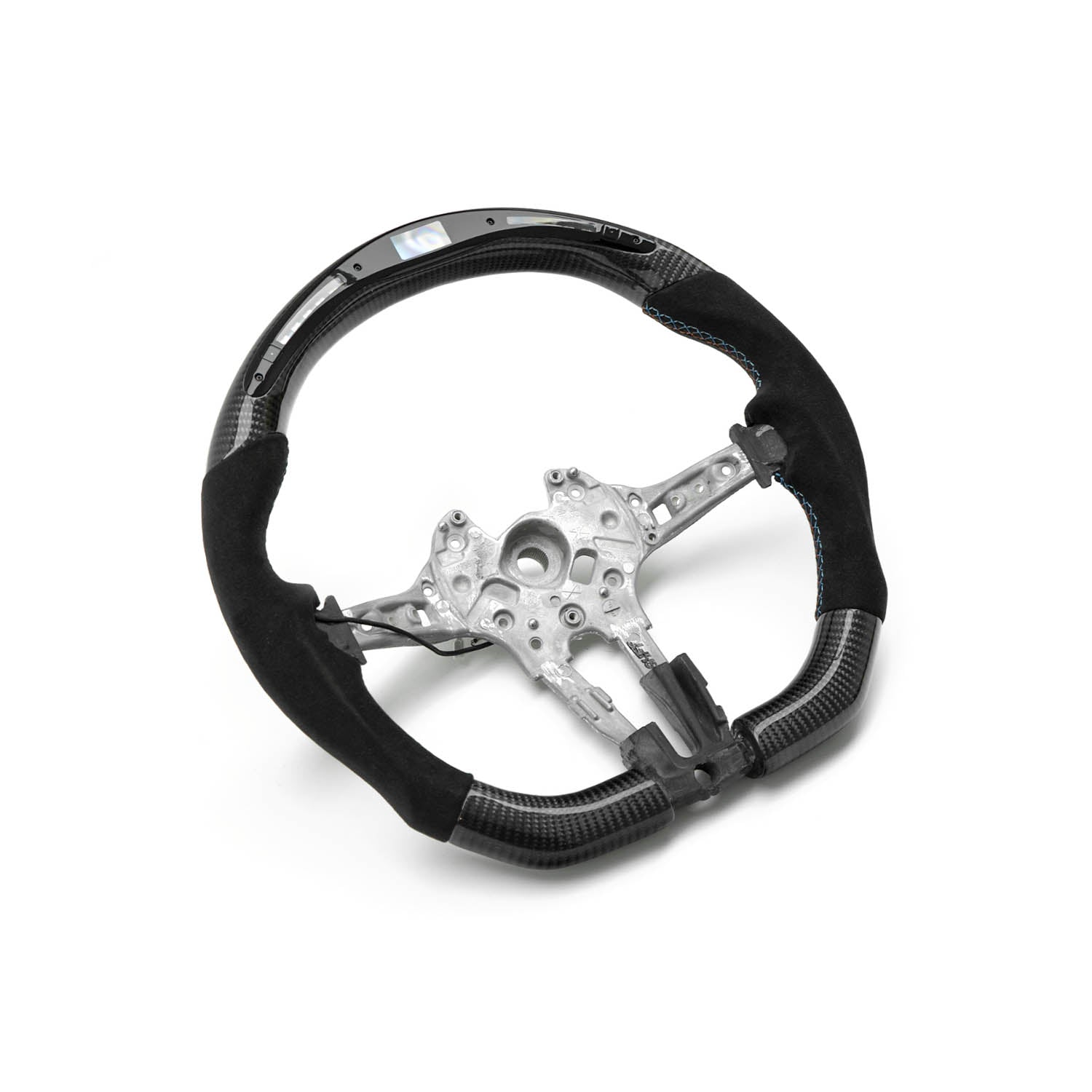 SHFT BMW F Series Flat Bottom Steering Wheel In Gloss Carbon Fibre & Alcantara With LED Race Display-R44 Performance