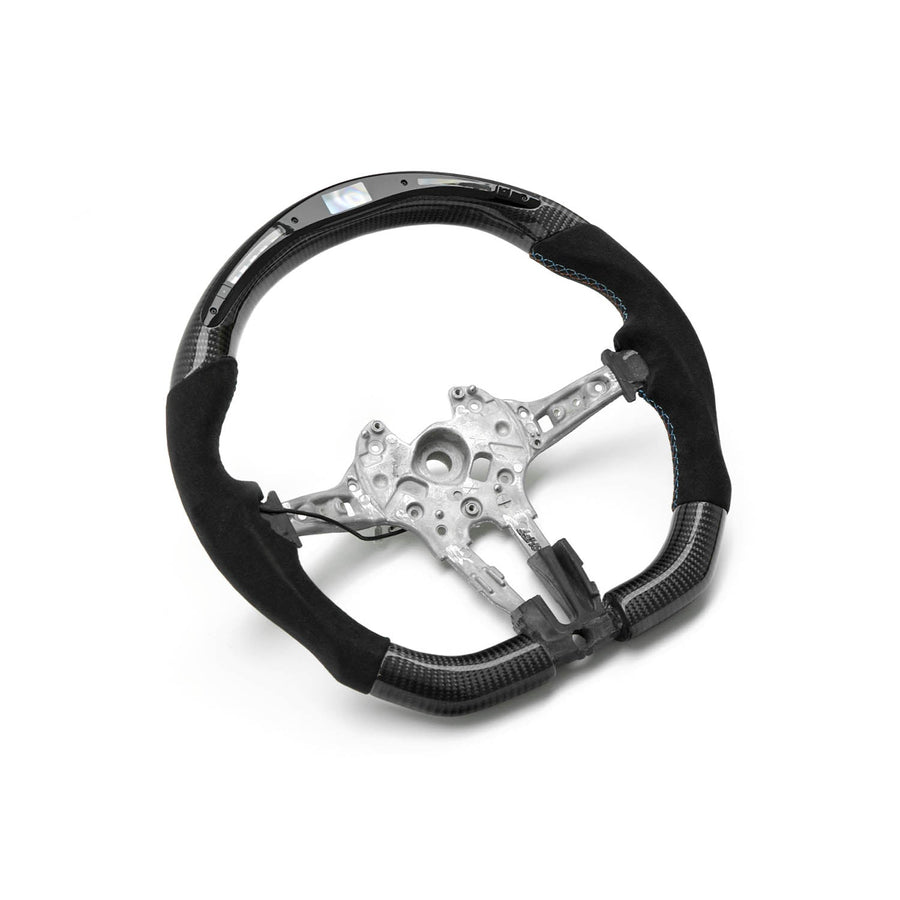 SHFT BMW F Series Flat Bottom Steering Wheel In Gloss Carbon Fibre & Alcantara With LED Race Display-R44 Performance