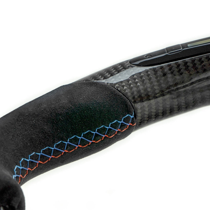 SHFT BMW F Series Flat Bottom Steering Wheel In Gloss Carbon Fibre & Alcantara With LED Race Display-R44 Performance