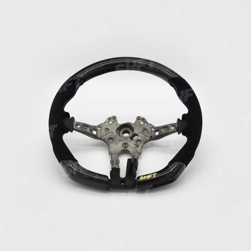 SHFT BMW F Series Flat Bottom Steering Wheel In Gloss Forged Carbon Fibre & Alcantara-R44 Performance