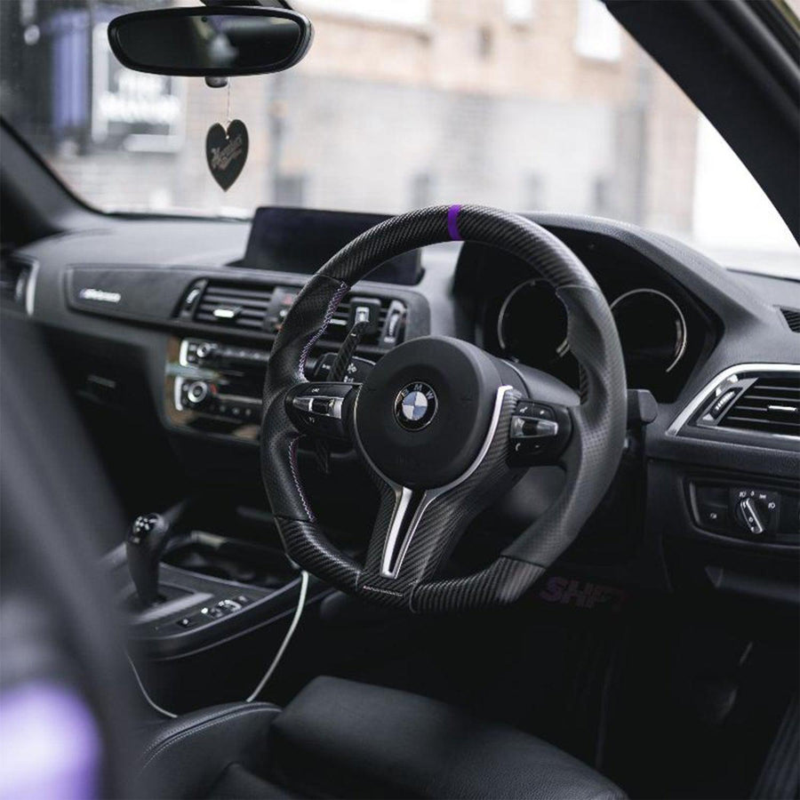 SHFT BMW F Series Flat Bottom Steering Wheel In Matte Carbon & Perforated Leather-R44 Performance