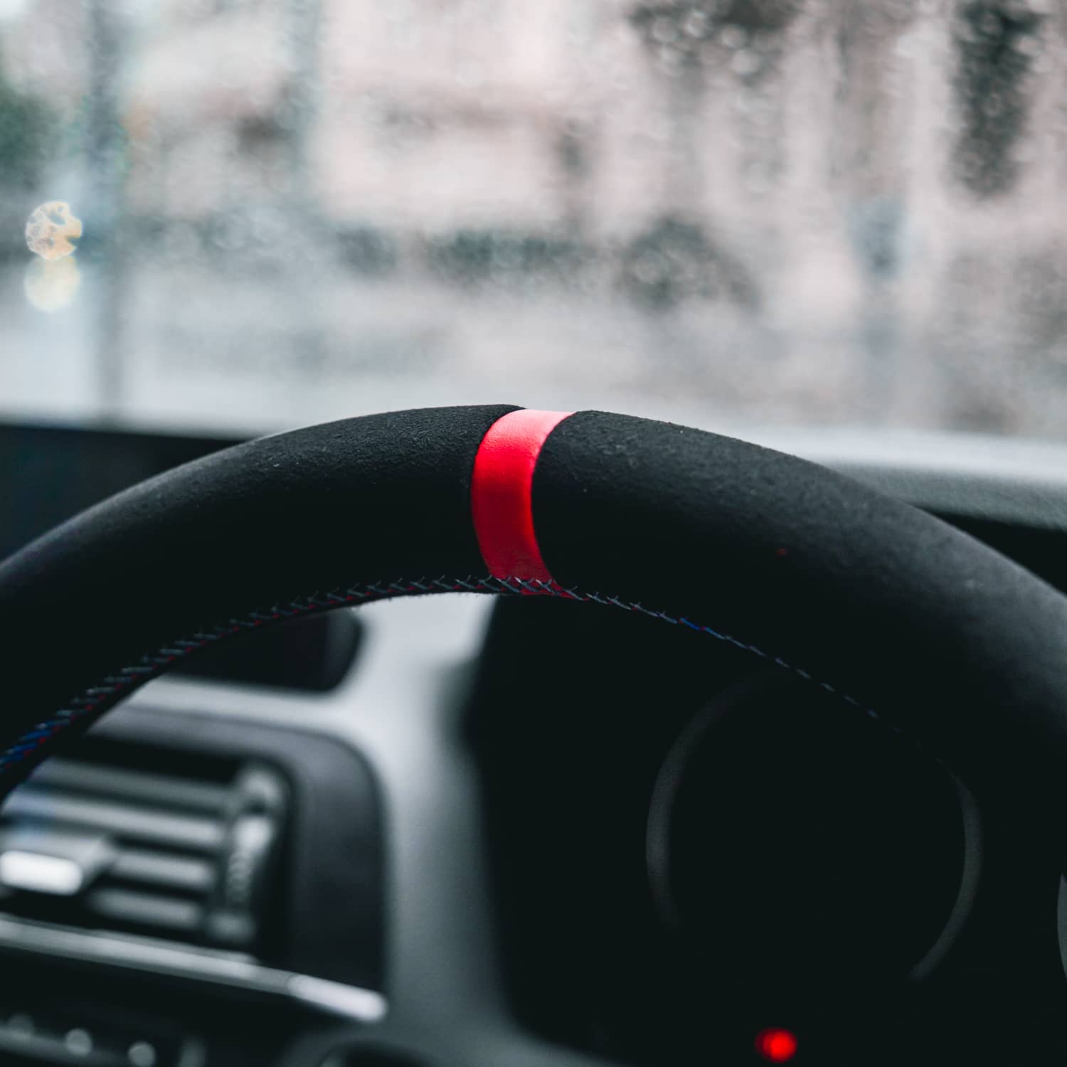 SHFT BMW F Series Round Steering Wheel In Alcantara With Red Stripe-R44 Performance