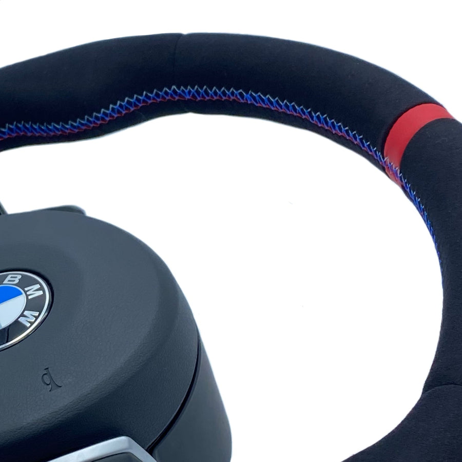 SHFT BMW F Series Round Steering Wheel In Alcantara With Red Stripe-R44 Performance