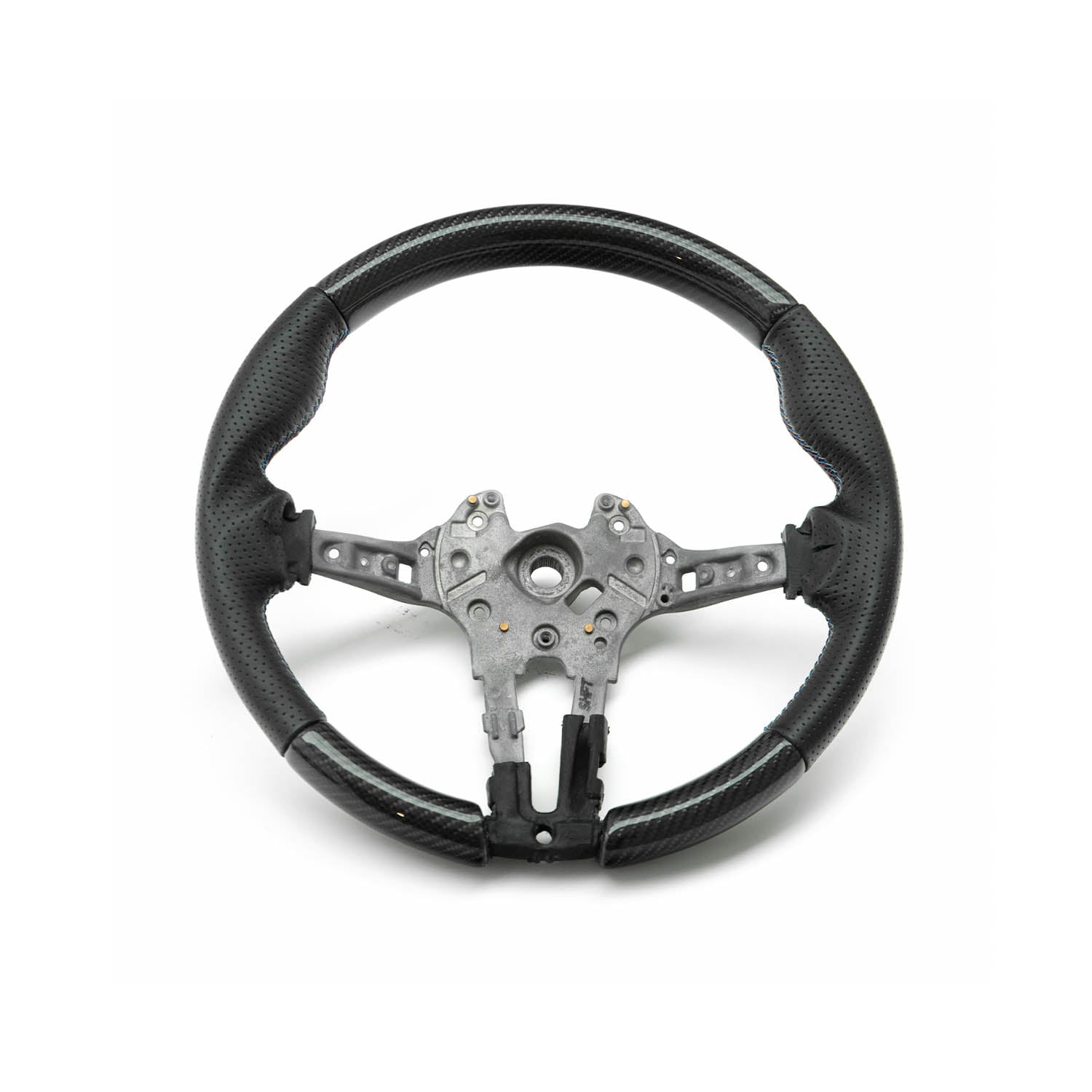 SHFT BMW F Series Round Steering Wheel In Gloss Carbon Fibre & Perforated Leather-R44 Performance