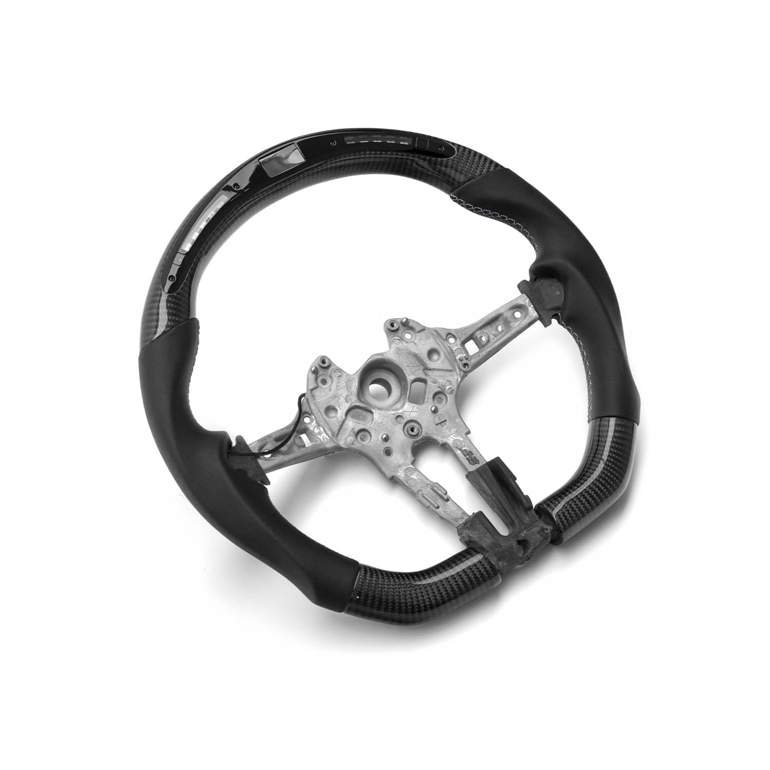 SHFT BMW Flat Bottom Steering Wheel In Gloss Carbon Fibre & Leather With LED Race Display-R44 Performance