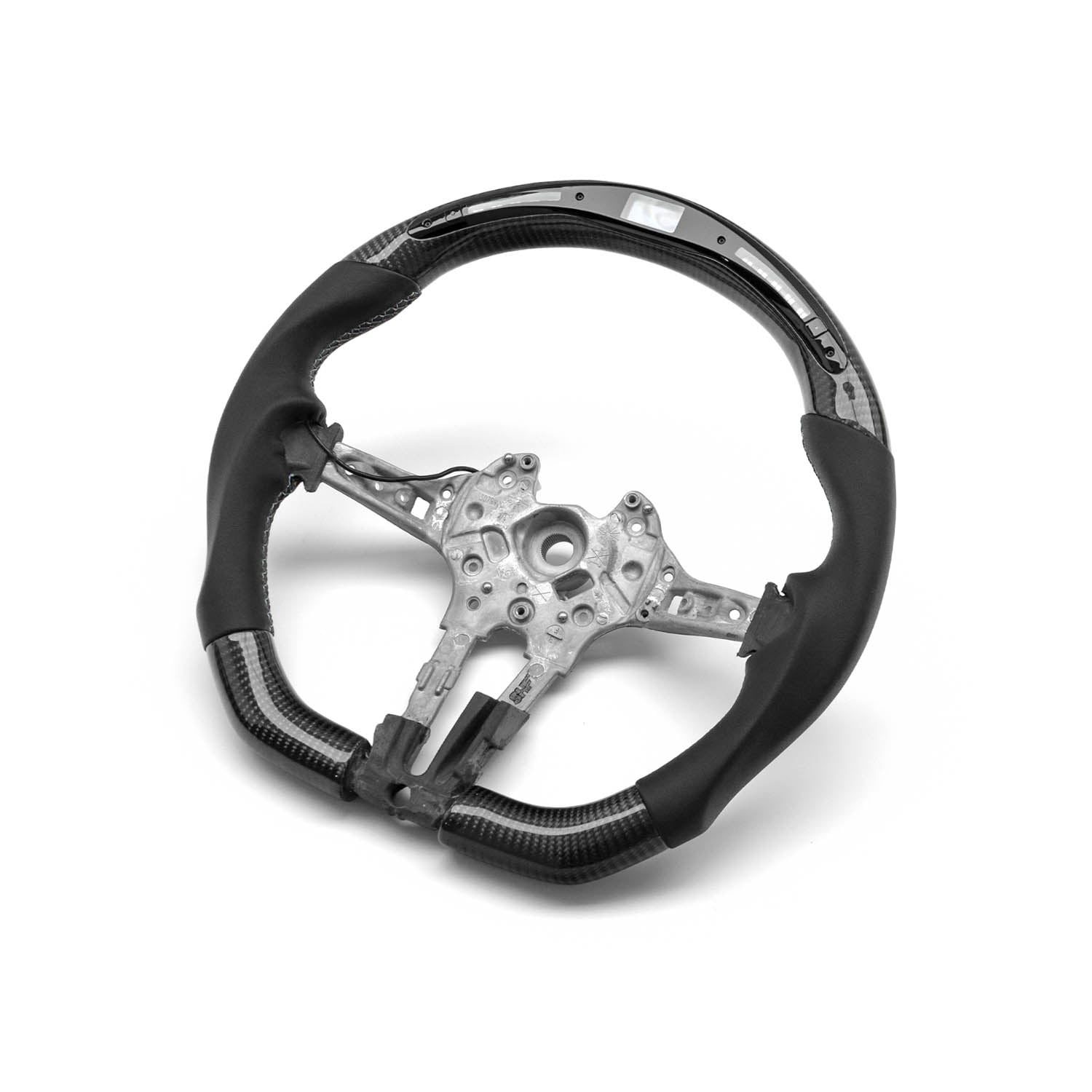 SHFT BMW Flat Bottom Steering Wheel In Gloss Carbon Fibre & Leather With LED Race Display-R44 Performance