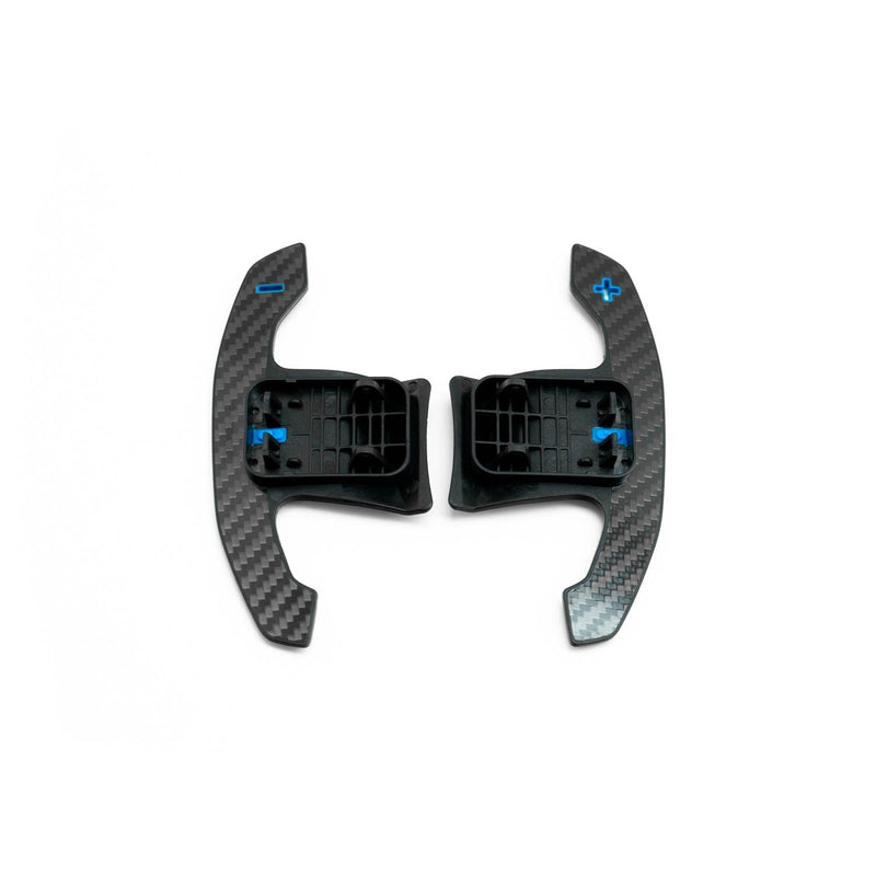 SHFT BMW G8X Style Automatic Paddle Shifters With Blue Details In Gloss Carbon Fibre (F Series & G Series)-R44 Performance