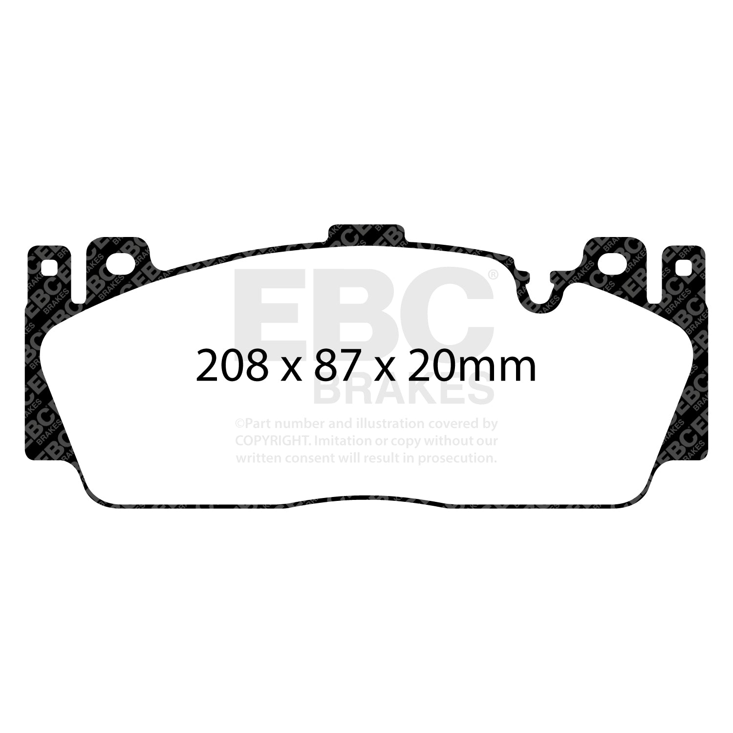 EBC BMW 2NH Caliper Blue Stuff Front Brake Pads (F87 M2 Competition, F10 M5 & F12 M6) DP52148NDX Dimensions