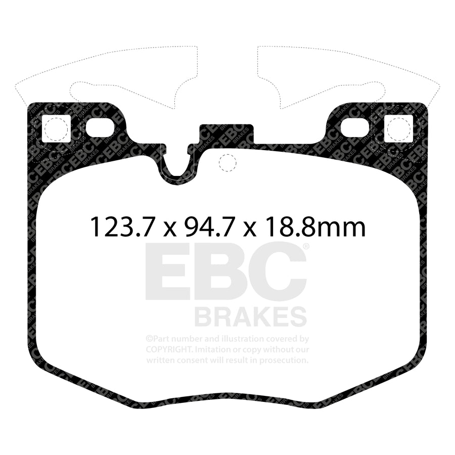 EBC Bluestuff DP52302NDX front brake pads for BMW G20 M340i, G22 M440i, G42 M240i and Toyota GR Supra – Dimensions