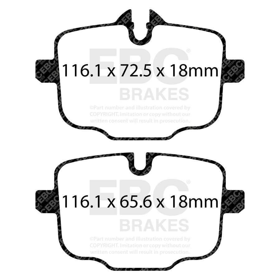 EBC BMW G80/G81 M3, G82/G83 M4 & G87 M2 Bluestuff Rear Brake Pads DP52089NDX Dimensions