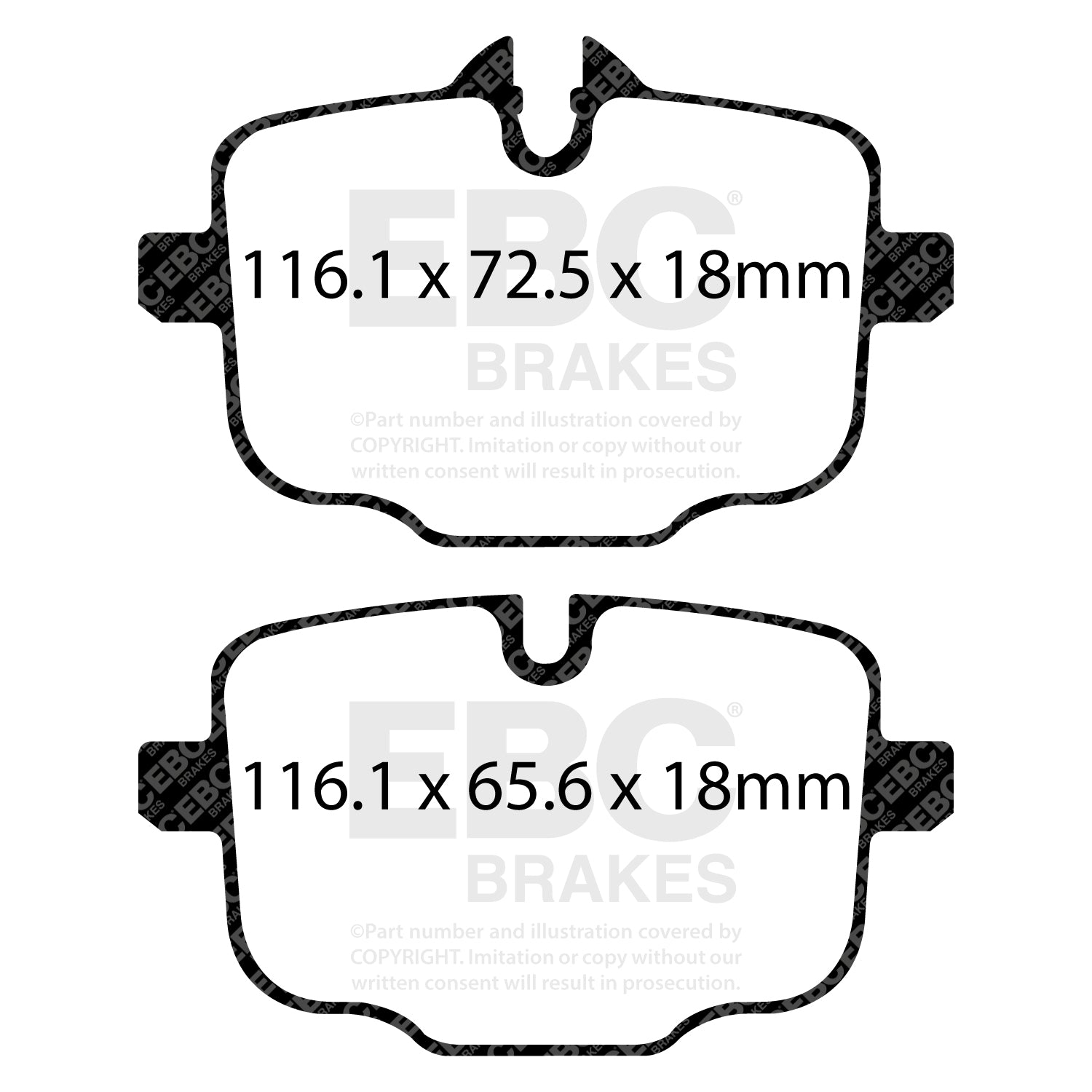 EBC BMW G80/G81 M3, G82/G83 M4 & G87 M2 Redstuff Rear Brake Pads DP32089C Dimensions