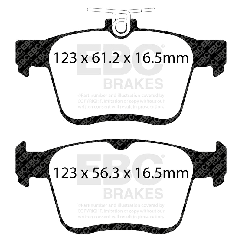 EBC Volkswagen Golf GTI Mk7 Yellowstuff Rear Brake Pads DP42153R Dimensions