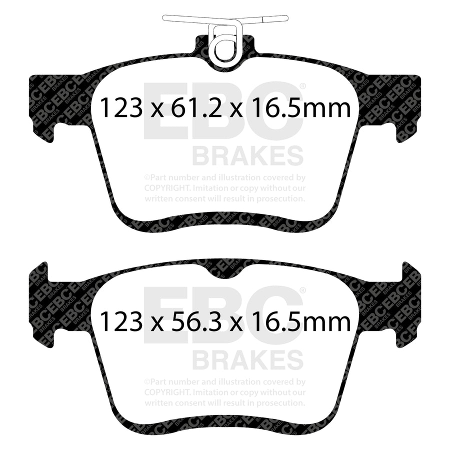 EBC Volkswagen Golf GTI Mk7 Yellowstuff Rear Brake Pads DP42153R Dimensions