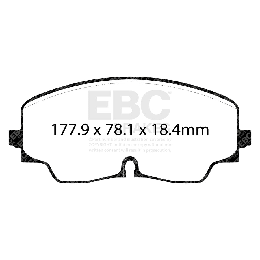 EBC Volkswagen Golf Mk8 R Yellowstuff Front Brake Pads DP42448R Dimensions