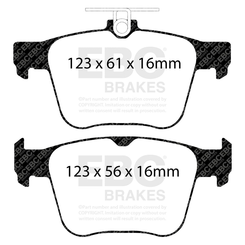 EBC Volkswagen Golf R Mk7 RP-1 Full Race Rear Brake Pads DP82173RP1 Dimensions