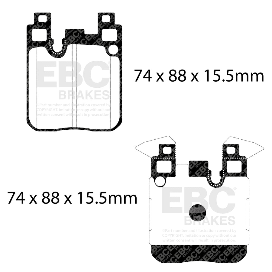 EBC Yellowstuff Rear Brake Pads For BMW F Series M Lites & M Vehicles DP42133R Dimensions