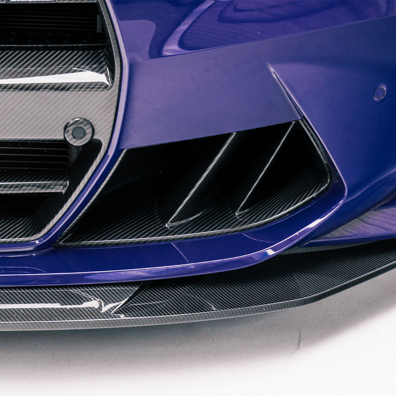 MHC+ BMW G80 G81 M3 & G82 G83 M4 Twin Fin Front Air Ducts In Gloss Pre Preg Carbon Fibre
