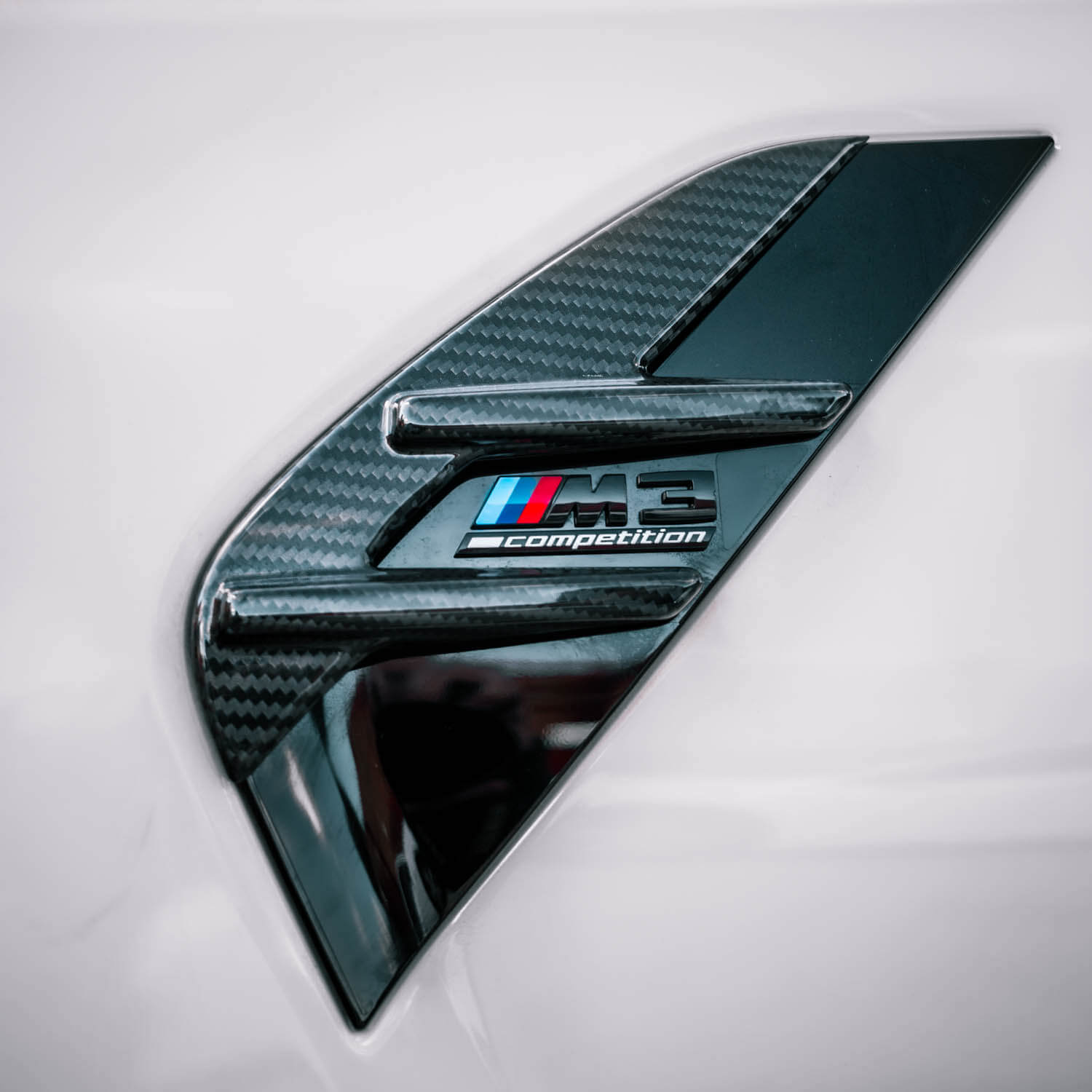 MHC+ BMW M3 Side Fender Badge Covers In Gloss Pre Preg Carbon Fibre (G80)-R44 Performance