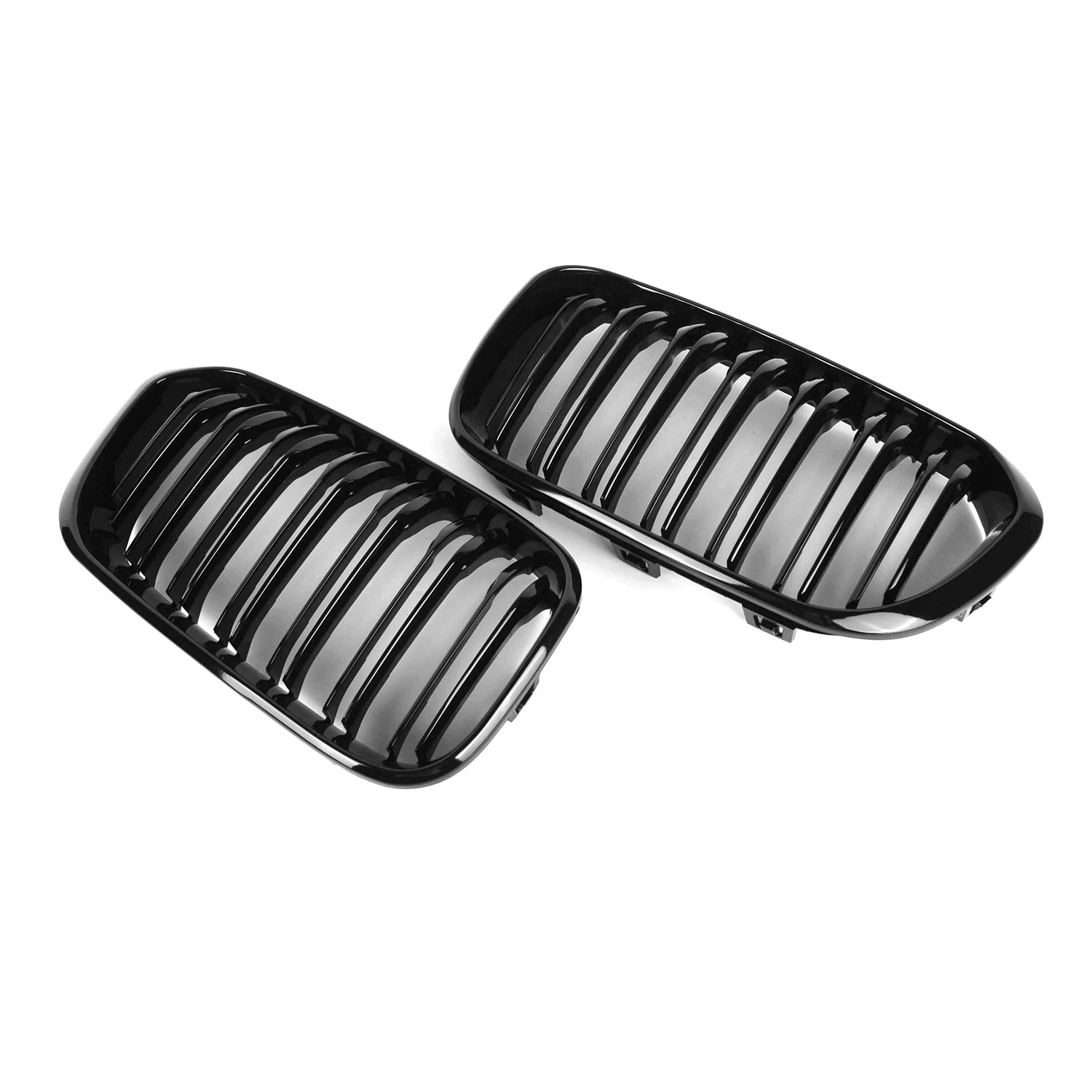 MHC Black BMW 1 Series LCI Double Slat Front Grilles In Gloss Black (F20/F21)