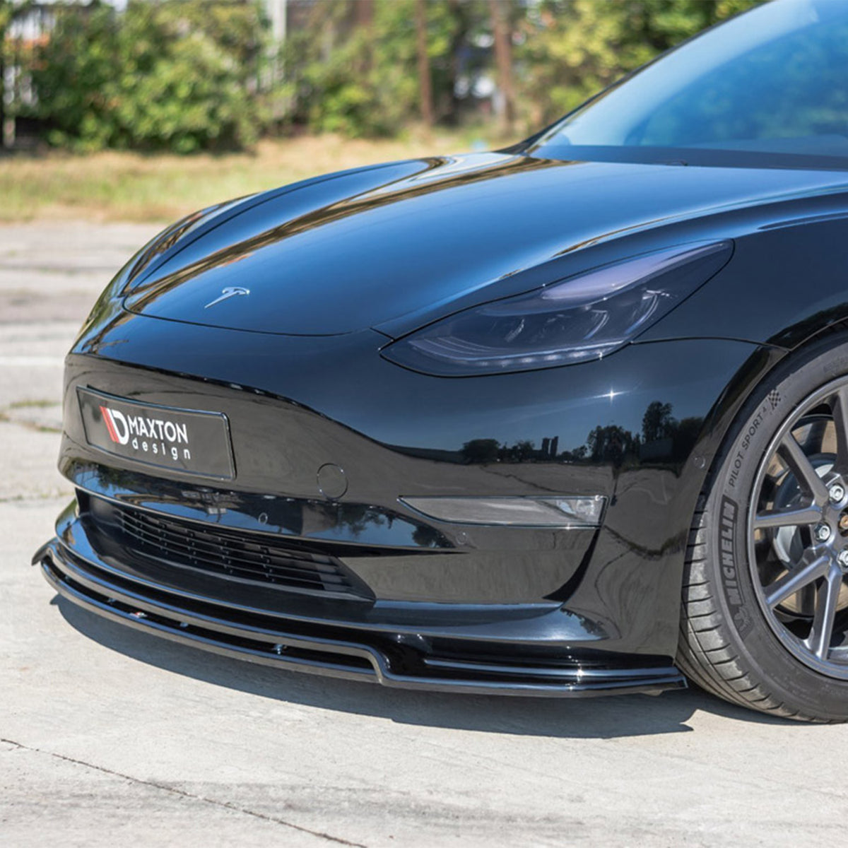 Front Splinter Maxton Design Tesla Model 3 V2 Front Splitter In Gloss Black